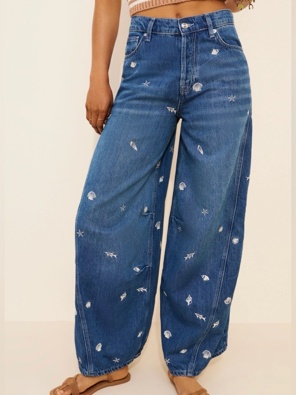 We The Free Westward Embroidered Under the Sea Wide Leg Jeans Size 29 NWT